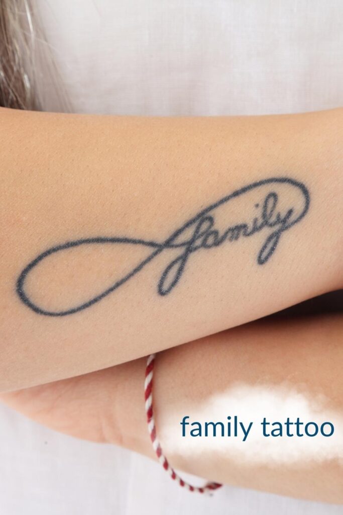 Infinity family tattoo on forearm.