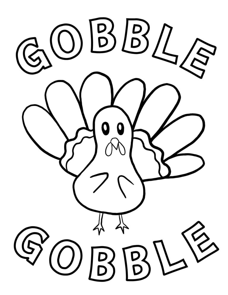 A coloring page of gobble gobble turkey.