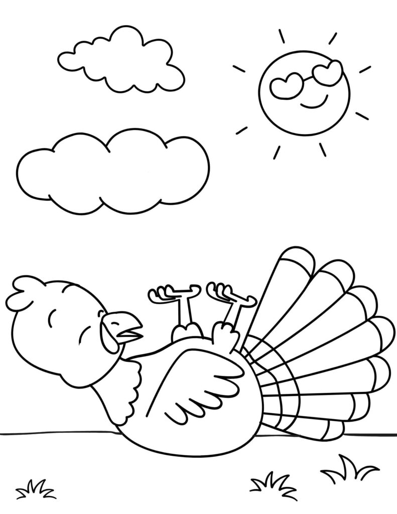 A coloring page of a sleeping baby turkey.